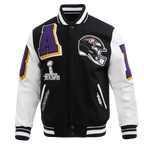 NFL BALTIMORE RAVENS MASH UP BLOUSON COLLÉGIAL EN LAINE À BORDS CÔTELÉS POUR HOMME (NOIR/BLANC)