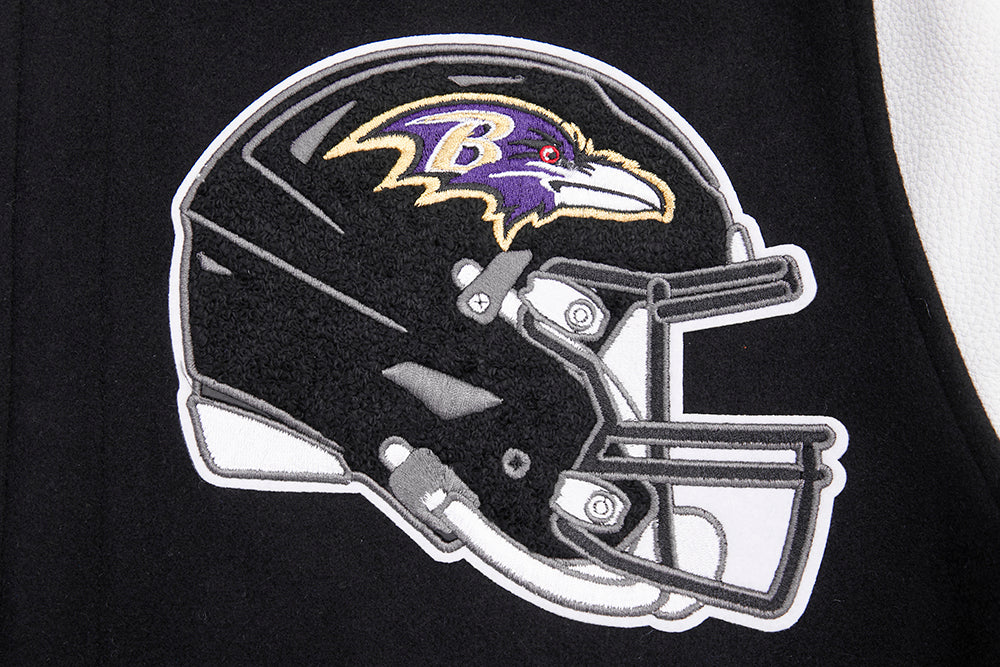 NFL BALTIMORE RAVENS MASH UP BLOUSON COLLÉGIAL EN LAINE À BORDS CÔTELÉS POUR HOMME (NOIR/BLANC)