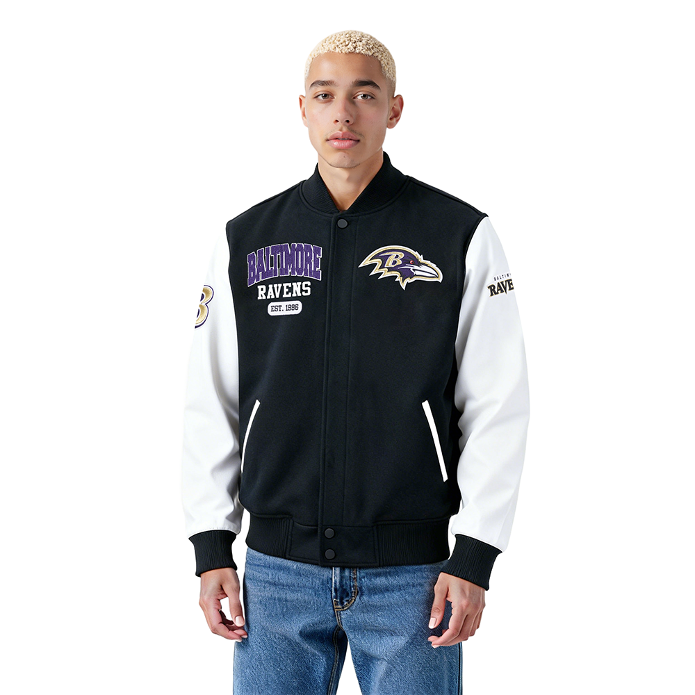 NFL BALTIMORE RAVENS CITY ARCH BLOUSON COLLÉGIAL EN LAINE POUR HOMME (NOIR/BLANC M60030)