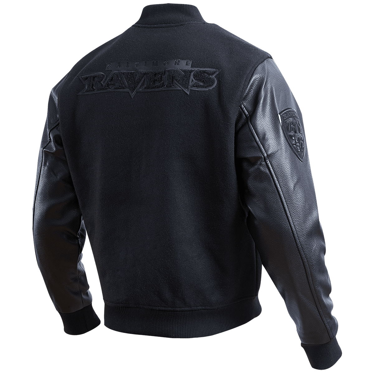 NFL BALTIMORE RAVENS TRIPLE BLACK LOGO MEN'S VARSITY JACKET (TRIPLE BLACK)