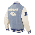 NFL BALTIMORE RAVENS VARSITY BLUES MEN'S DENIM VARSITY JACKET (DENIM/LINEN)