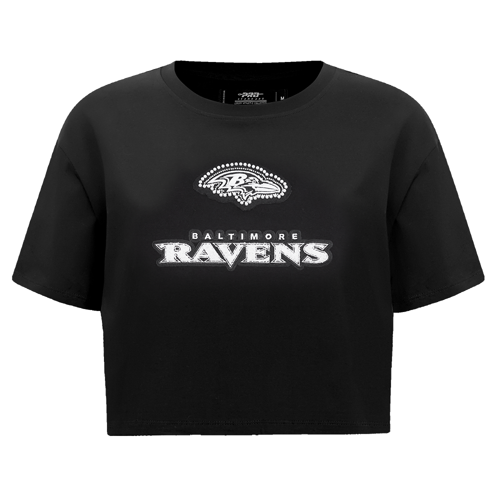 NFL BALTIMORE RAVENS PEARLS T-SHIRT EN JERSEY SIMPLE À COUPE CARRÉE POUR FEMME (NOIR)