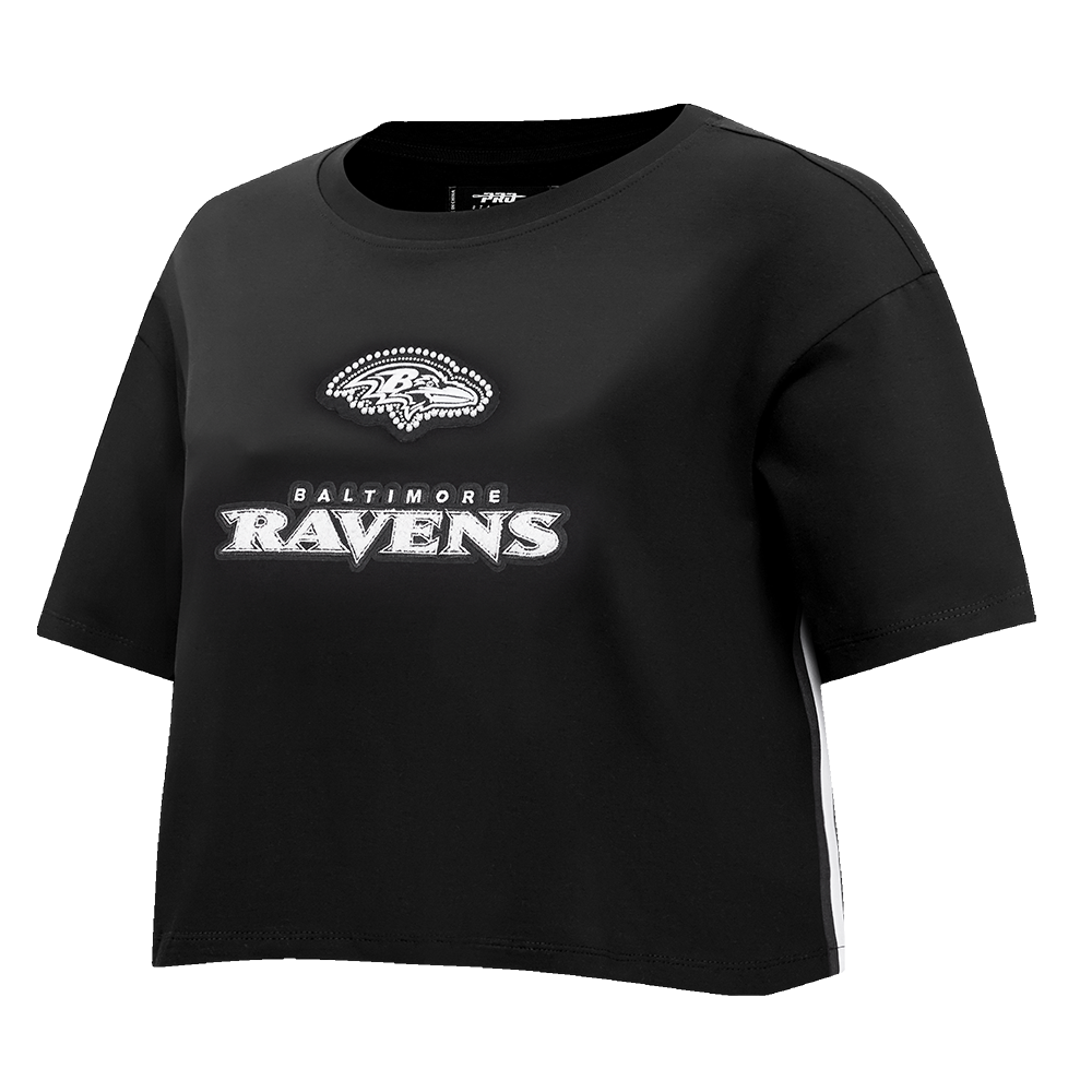 NFL BALTIMORE RAVENS PEARLS T-SHIRT EN JERSEY SIMPLE À COUPE CARRÉE POUR FEMME (NOIR)