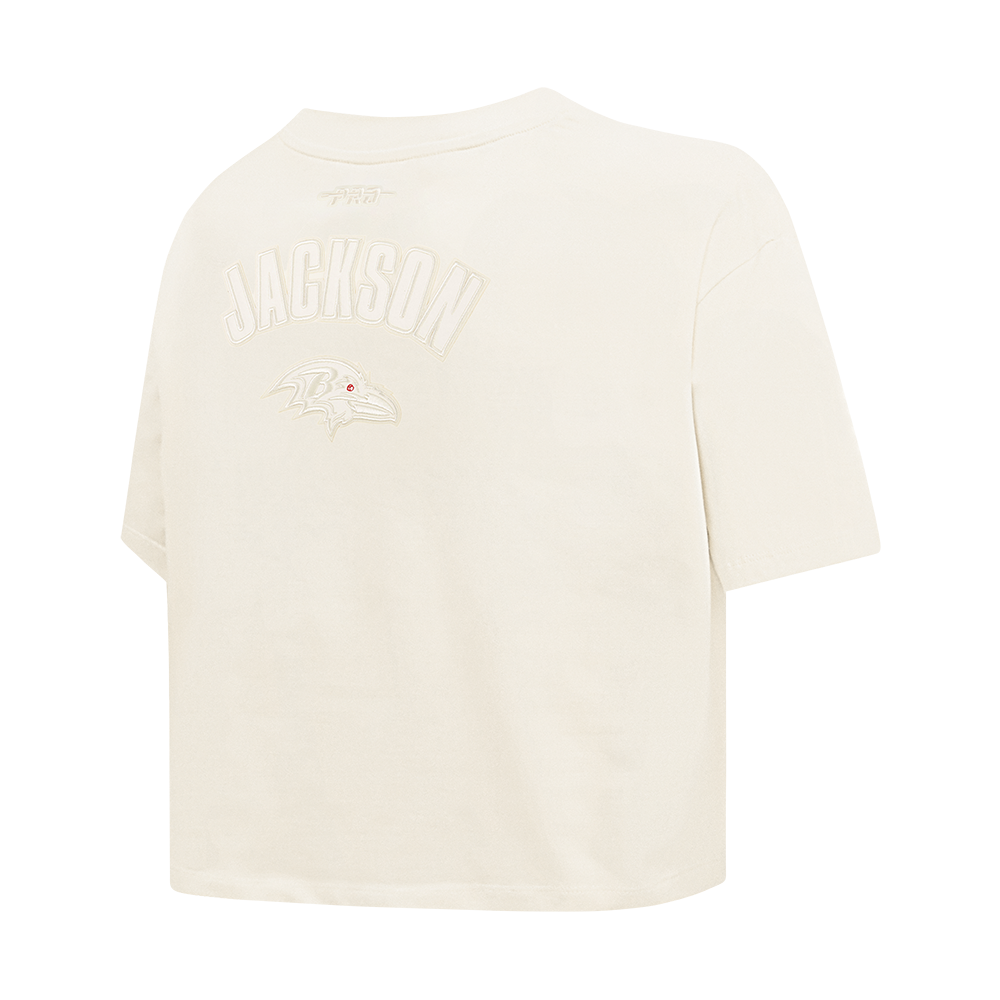 NFL BALTIMORE RAVENS LAMAR JACKSON #8 NEUTRAL T-SHIRT EN JERSEY SIMPLE À COUPE CARRÉE POUR FEMME (COQUILLE D'ŒUF)