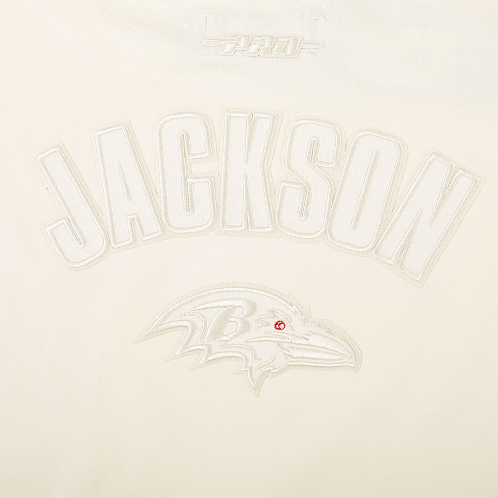 NFL BALTIMORE RAVENS LAMAR JACKSON #8 NEUTRAL T-SHIRT EN JERSEY SIMPLE À COUPE CARRÉE POUR FEMME (COQUILLE D'ŒUF)