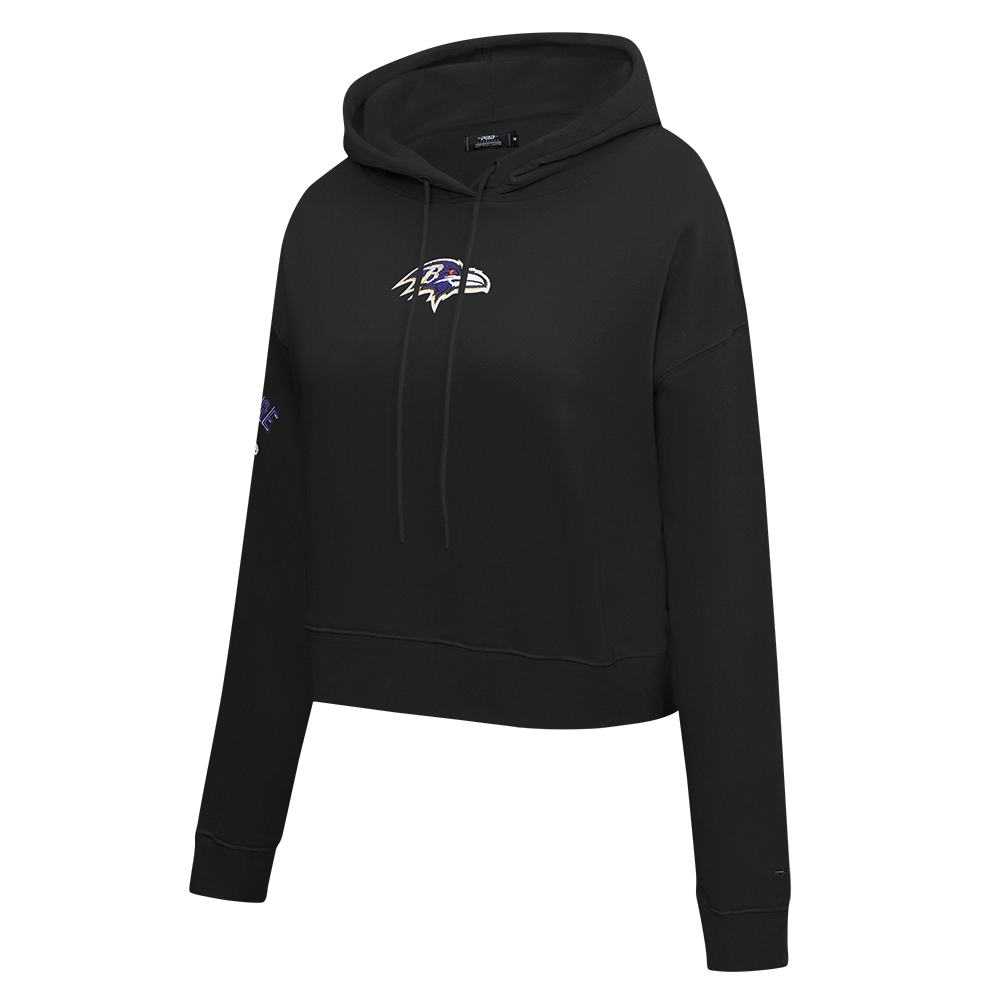NFL BALTIMORE RAVENS CLASSIC WOMEN'S CROPPED PULLOVER HOODIE (BLACK)