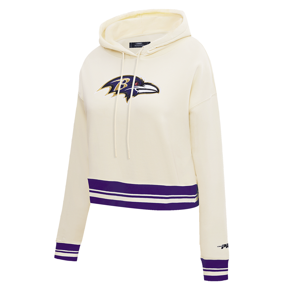 NFL BALTIMORE RAVENS RETRO CLASSIC WOMEN'S CROPPED PO HOODIE (EGGSHELL/ PURPLE)