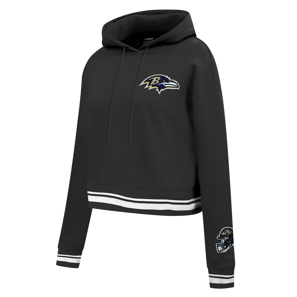 NFL BALTIMORE RAVENS MASHUP WOMEN'S RIB CROPPED PO HOODIE (BLACK)
