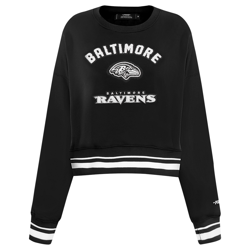 NFL BALTIMORE RAVENS PEARLS WOMEN'S RIB FLEECE CREWNECK (BLACK)