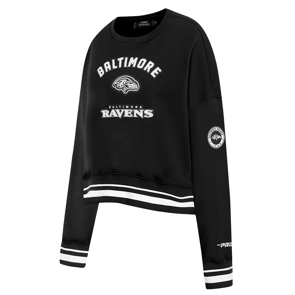 NFL BALTIMORE RAVENS PEARLS WOMEN'S RIB FLEECE CREWNECK (BLACK)