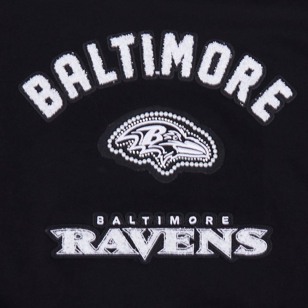 NFL BALTIMORE RAVENS PEARLS WOMEN'S RIB FLEECE CREWNECK (BLACK)