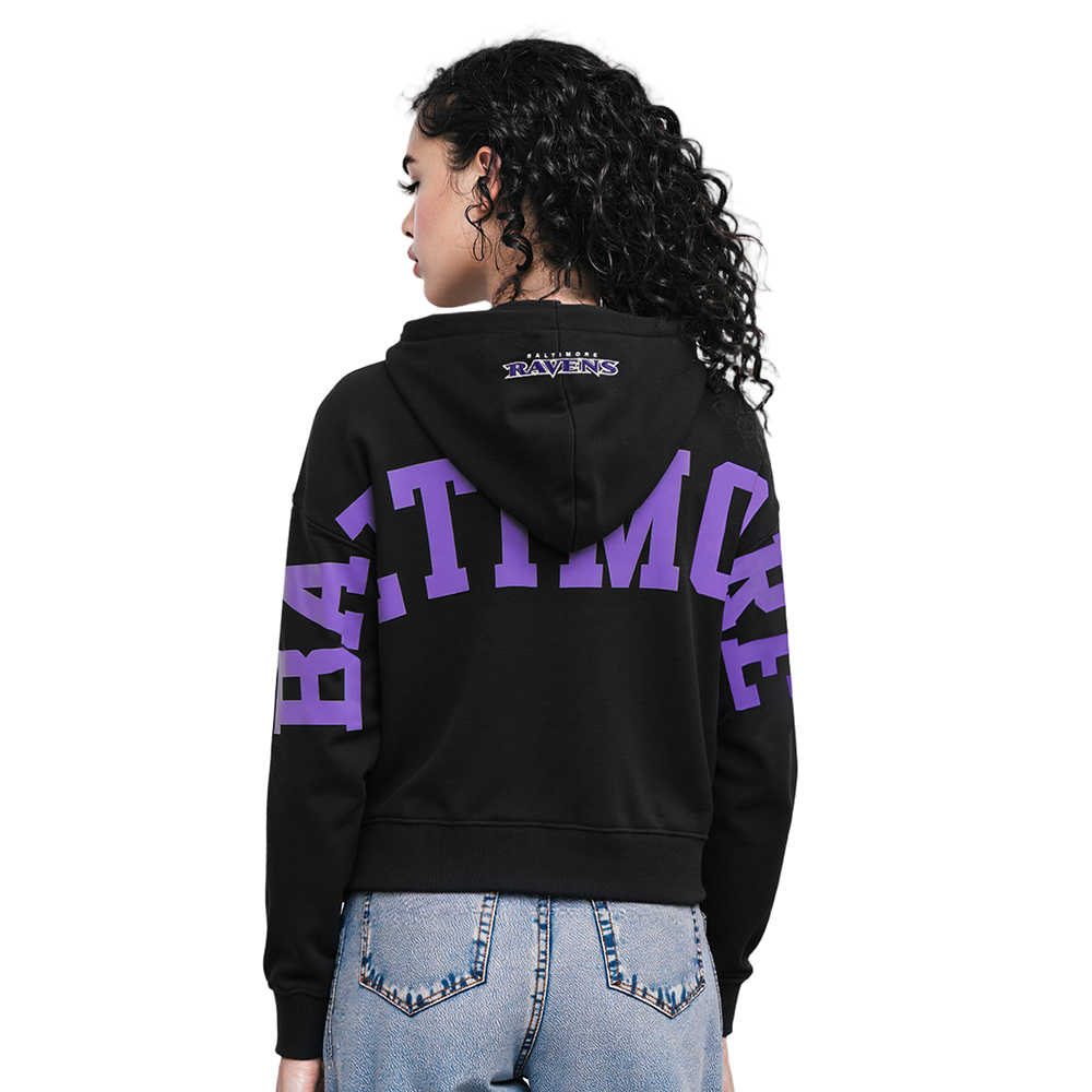 NFL BALTIMORE RAVENS WINGSPAN WOMEN'S FLC CROPPED PO HOODIE (BLACK)