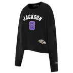 NFL BALTIMORE RAVENS LAMAR JACKSON #8 CLASSIC PNN WOMEN'S FLC CREWNECK (BLACK)