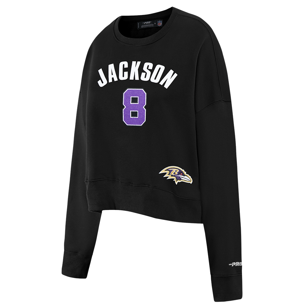 NFL BALTIMORE RAVENS LAMAR JACKSON #8 CLASSIC PNN WOMEN'S FLC CREWNECK (BLACK)