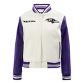 NFL BALTIMORE RAVENS RETRO CLASSIC BLOUSON COLLÉGIAL EN LAINE À BORDS CÔTELÉS POUR FEMME (COQUILLE D'ŒUF/VIOLET)