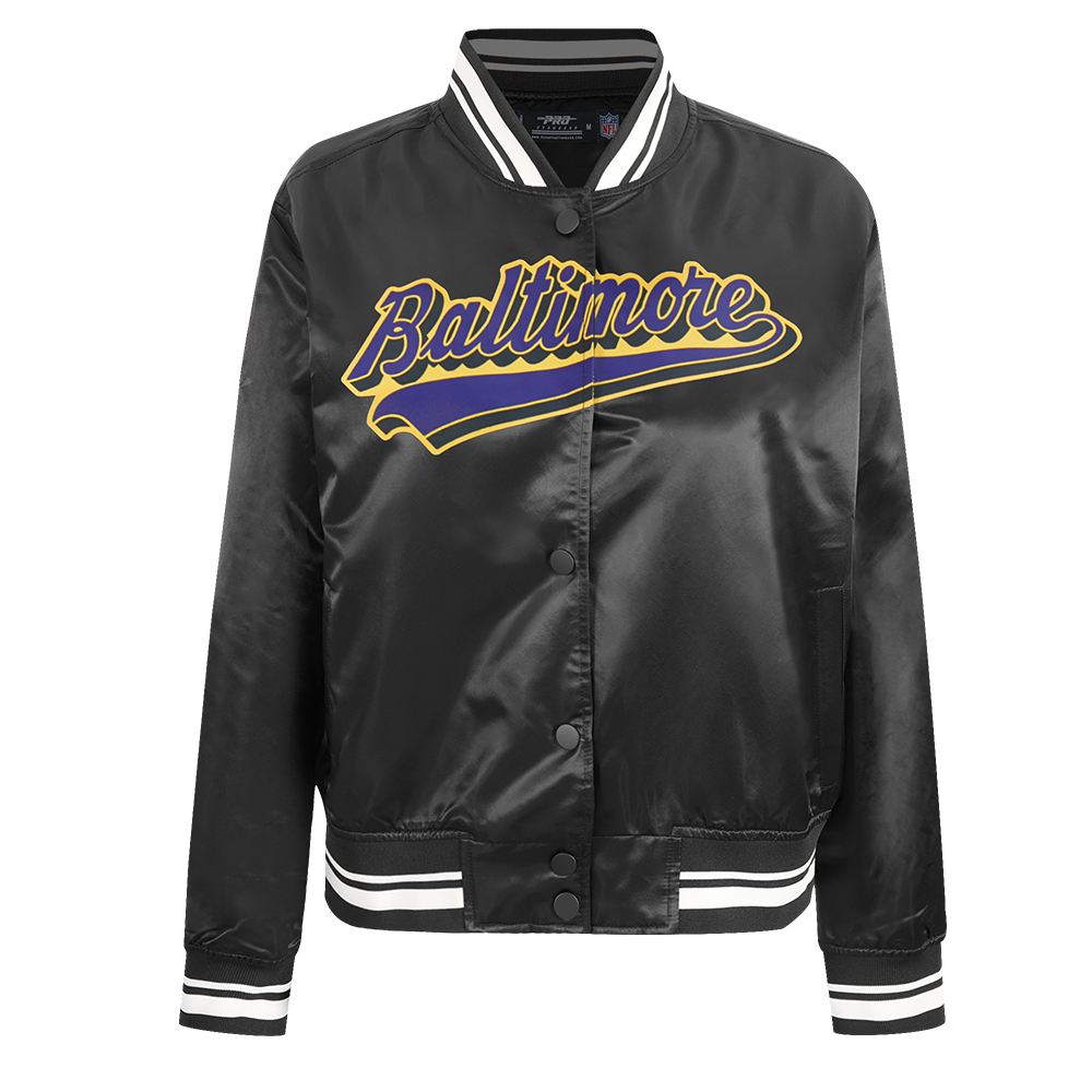 NFL BALTIMORE RAVENS SCRIPT TAIL WOMEN'S SATIN JACKET (BLACK)