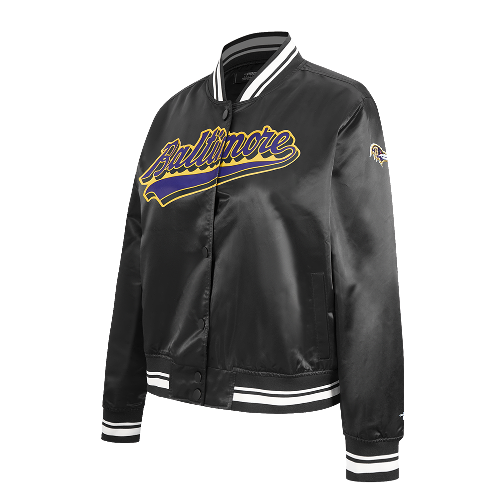 NFL BALTIMORE RAVENS SCRIPT TAIL WOMEN'S SATIN JACKET (BLACK)