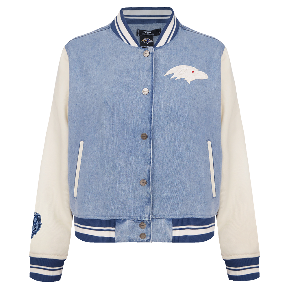 NFL BALTIMORE RAVENS VARSITY BLUES BLOUSON COLLÉGIAL EN DENIM POUR FEMME (DENIM/LIN)