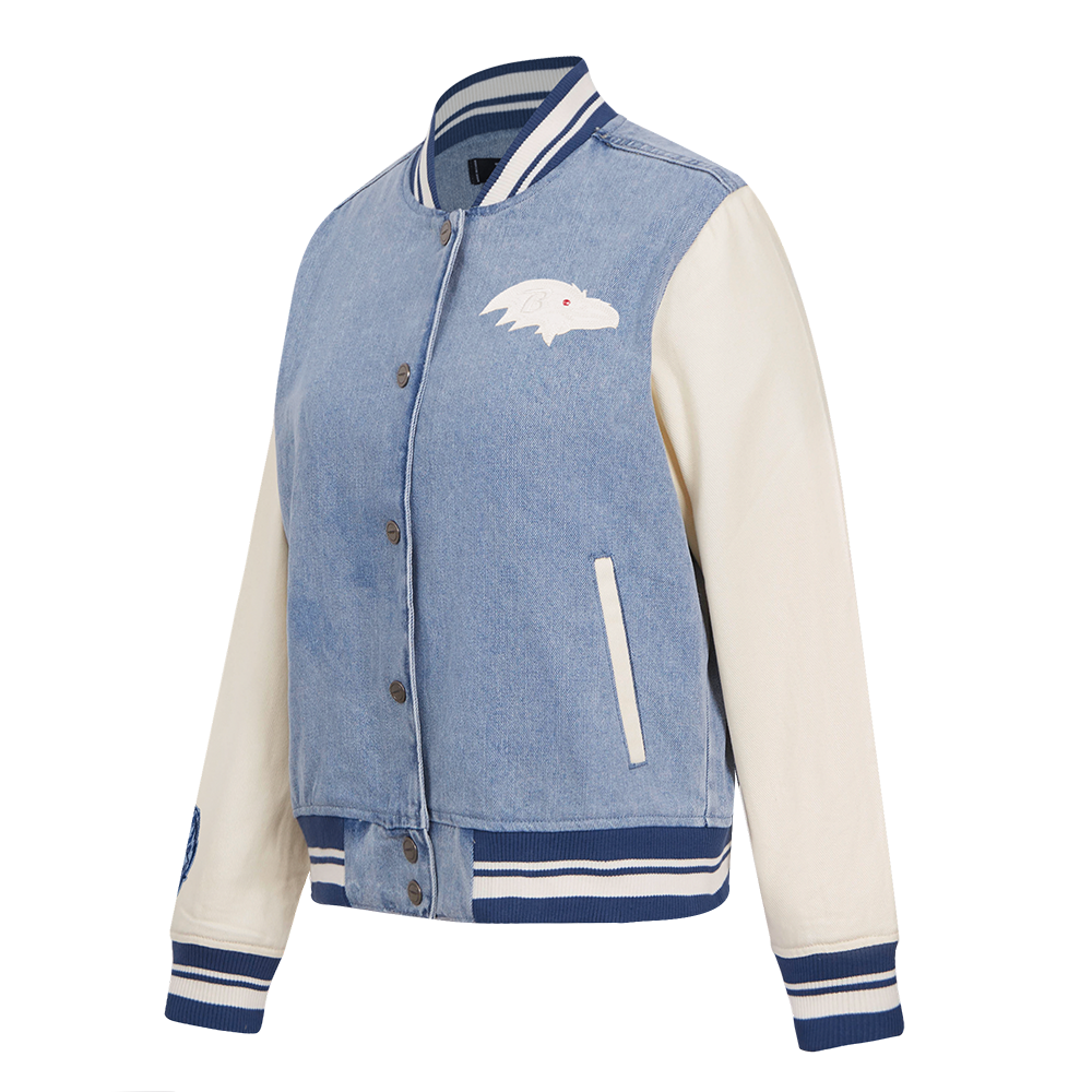 NFL BALTIMORE RAVENS VARSITY BLUES BLOUSON COLLÉGIAL EN DENIM POUR FEMME (DENIM/LIN)
