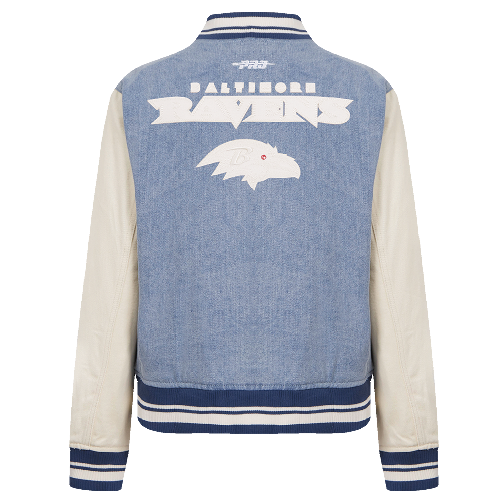 NFL BALTIMORE RAVENS VARSITY BLUES BLOUSON COLLÉGIAL EN DENIM POUR FEMME (DENIM/LIN)
