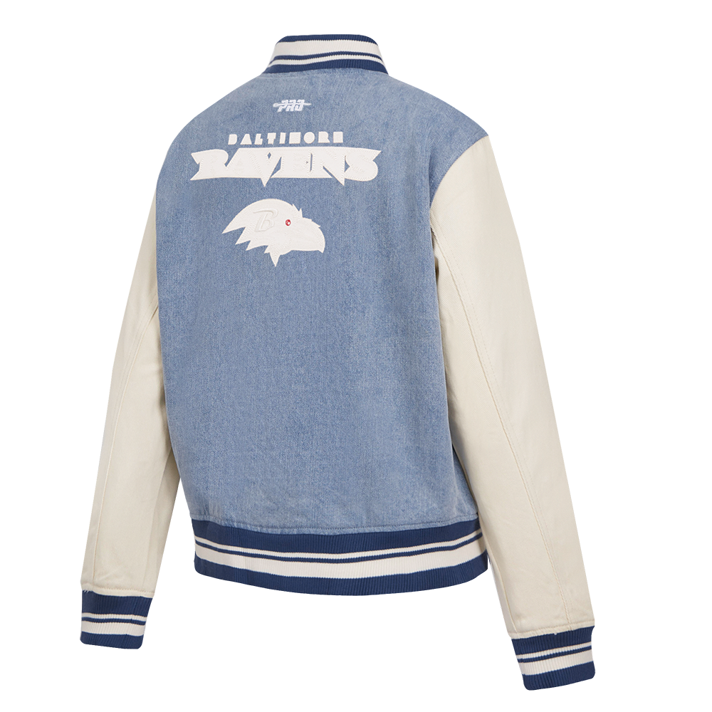 NFL BALTIMORE RAVENS VARSITY BLUES BLOUSON COLLÉGIAL EN DENIM POUR FEMME (DENIM/LIN)
