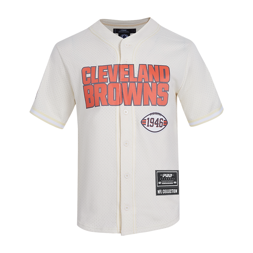 NFL CLEVELAND BROWNS CLASSIC MESH MEN'S BUTTON DOWN SHIRT (EGGSHELL)