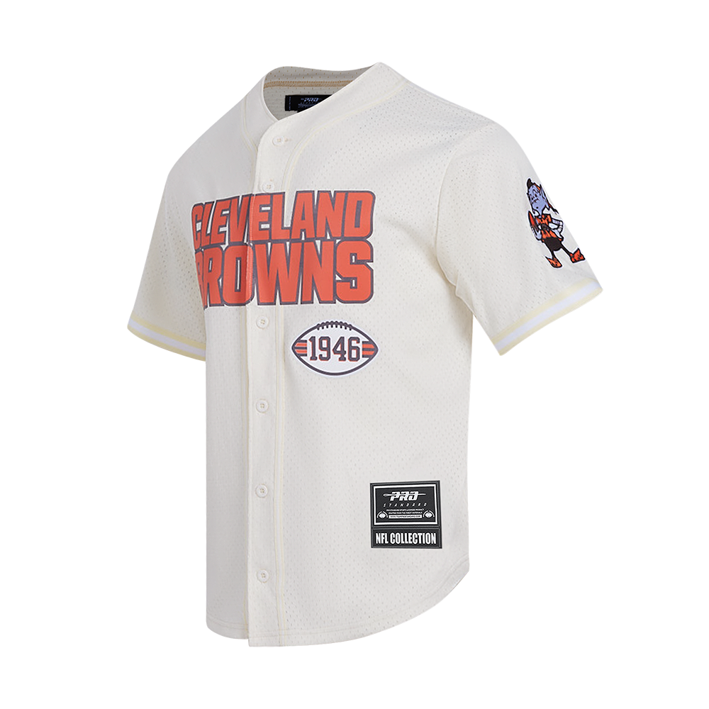NFL CLEVELAND BROWNS CLASSIC MESH MEN'S BUTTON DOWN SHIRT (EGGSHELL)