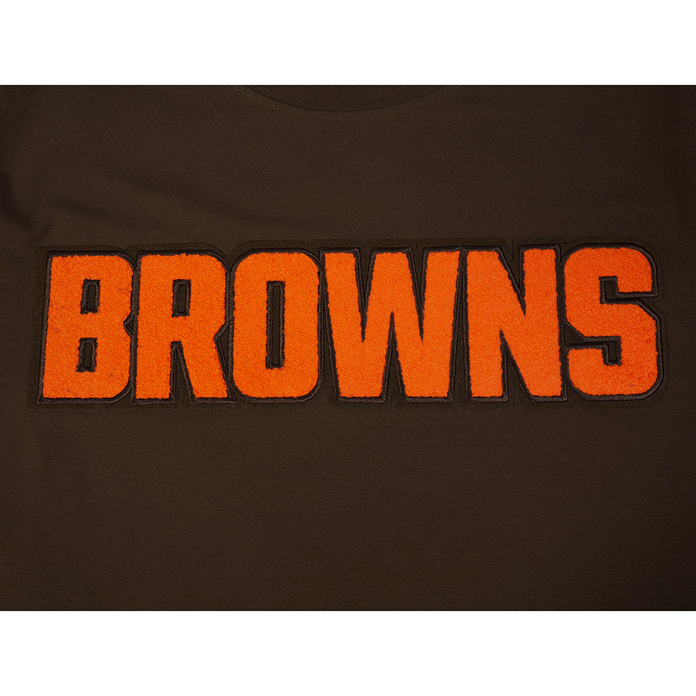 NFL CLEVELAND BROWNS CLASSIC CHENILLE T-SHIRT EN JERSEY SIMPLE POUR HOMME (BRUN)