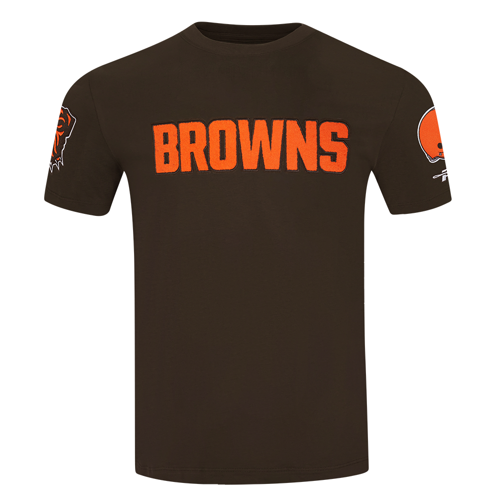 NFL CLEVELAND BROWNS CLASSIC CHENILLE T-SHIRT EN JERSEY SIMPLE POUR HOMME (BRUN)
