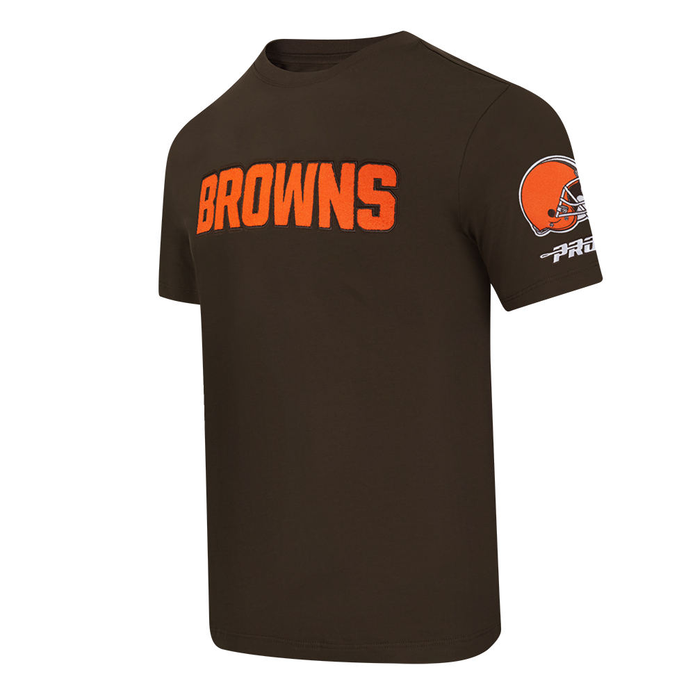 NFL CLEVELAND BROWNS CLASSIC CHENILLE T-SHIRT EN JERSEY SIMPLE POUR HOMME (BRUN)