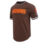 NFL CLEVELAND BROWNS CLASSIC CHENILLE T-SHIRT EN MAILLE DOUBLE POUR HOMME (BRUN)