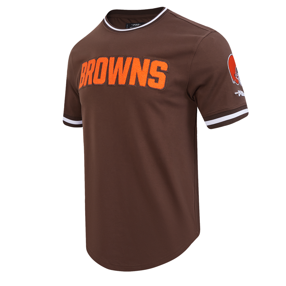 NFL CLEVELAND BROWNS CLASSIC CHENILLE T-SHIRT EN MAILLE DOUBLE POUR HOMME (BRUN)