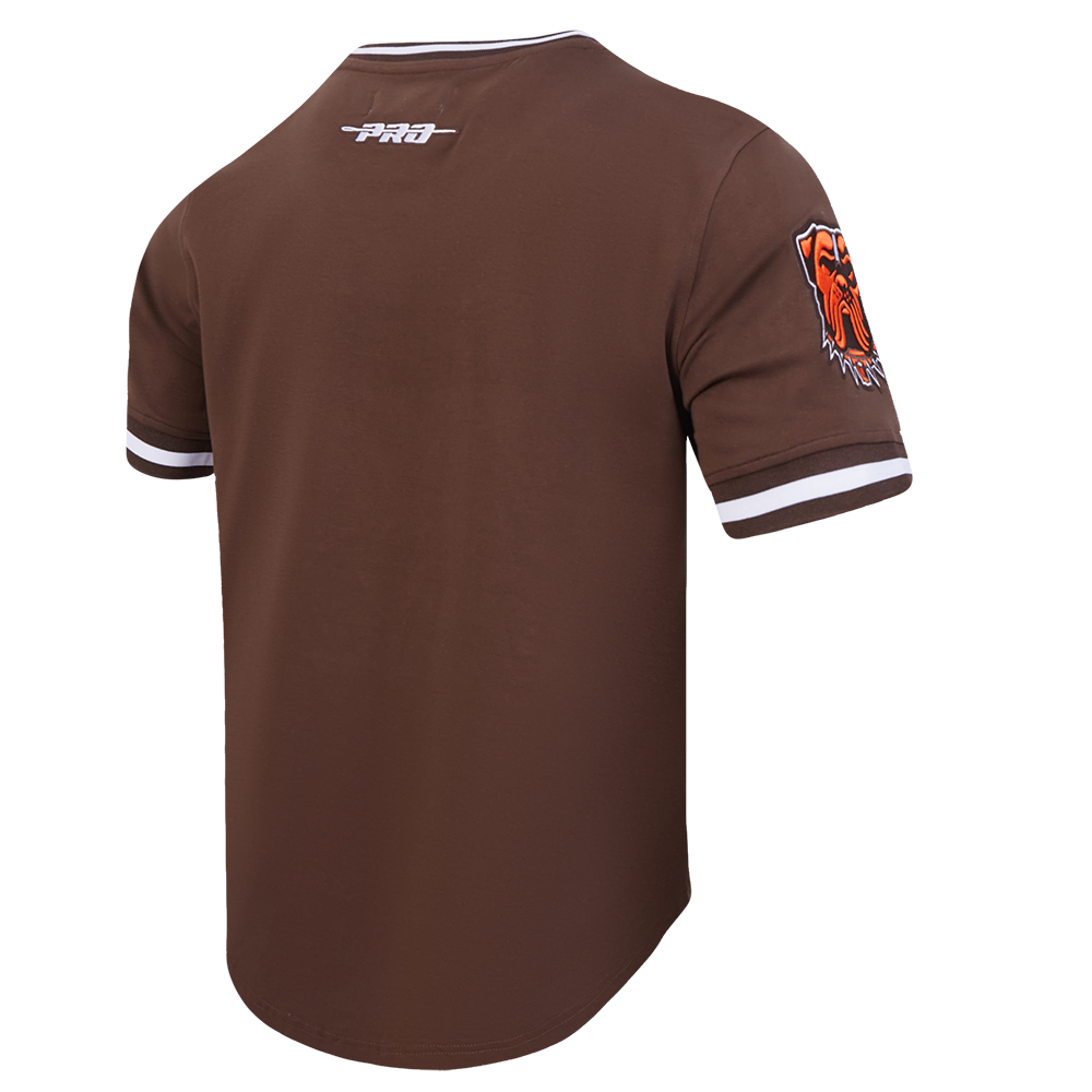 NFL CLEVELAND BROWNS CLASSIC CHENILLE T-SHIRT EN MAILLE DOUBLE POUR HOMME (BRUN)