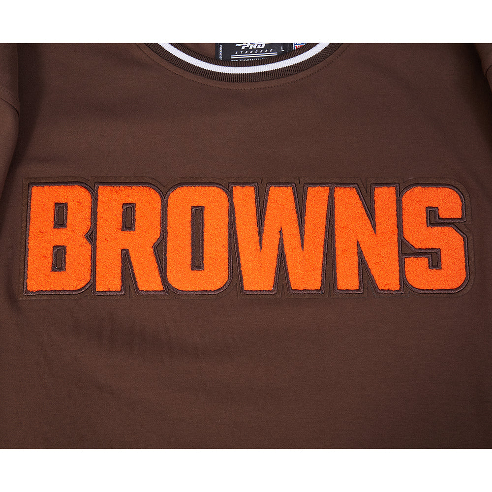 NFL CLEVELAND BROWNS CLASSIC CHENILLE T-SHIRT EN MAILLE DOUBLE POUR HOMME (BRUN)