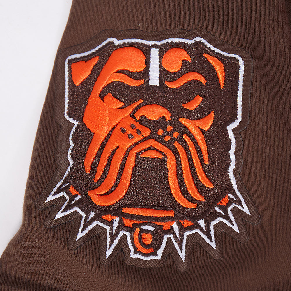 NFL CLEVELAND BROWNS CLASSIC CHENILLE T-SHIRT EN MAILLE DOUBLE POUR HOMME (BRUN)