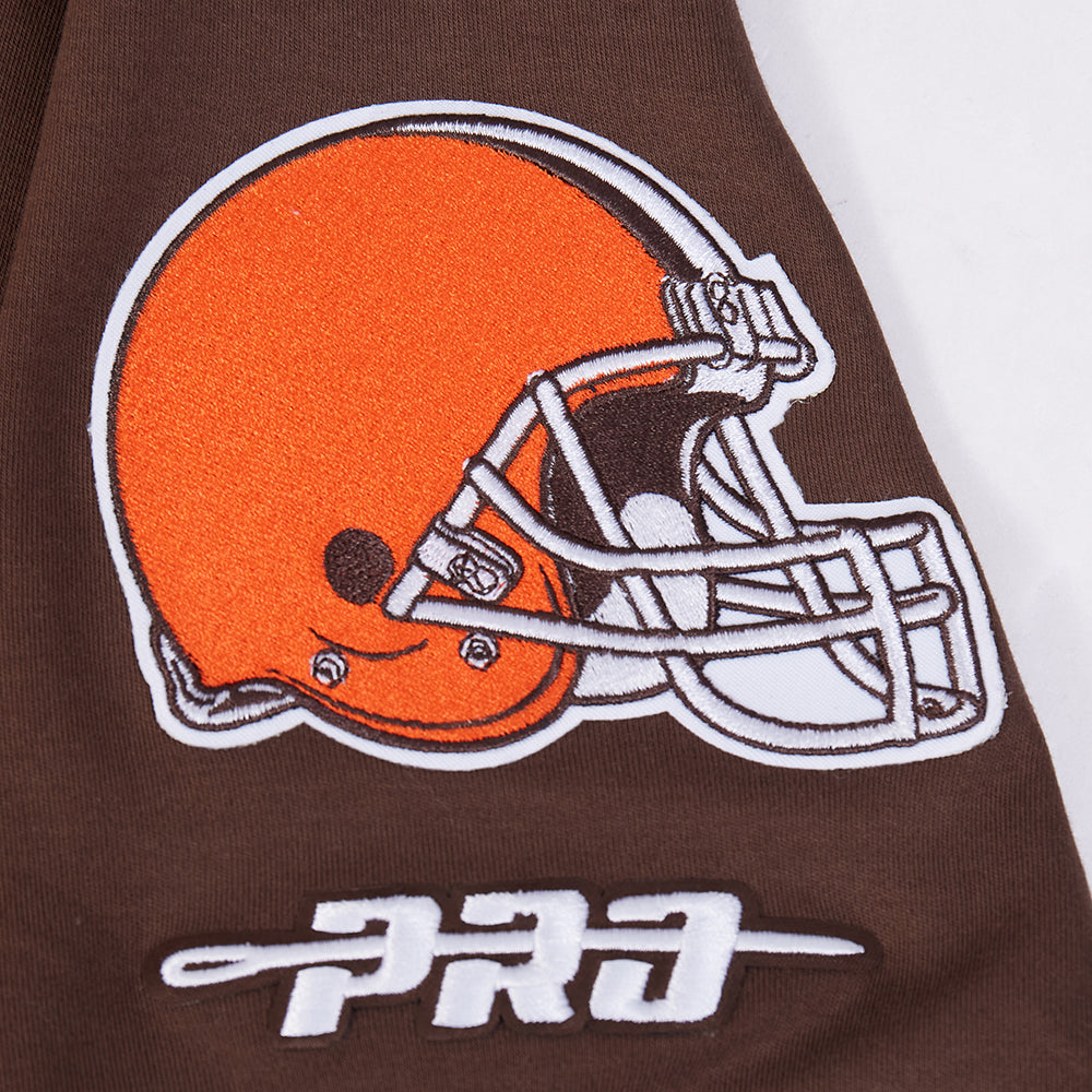 NFL CLEVELAND BROWNS CLASSIC CHENILLE T-SHIRT EN MAILLE DOUBLE POUR HOMME (BRUN)