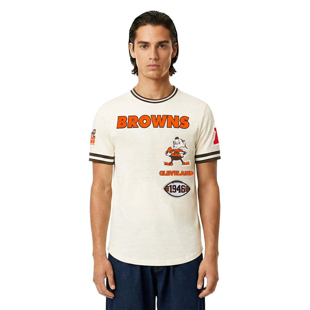 NFL CLEVELAND BROWNS RETRO CLASSIC T-SHIRT EN MAILLE DOUBLE POUR HOMME (COQUILLE D'ŒUF/BRUN)