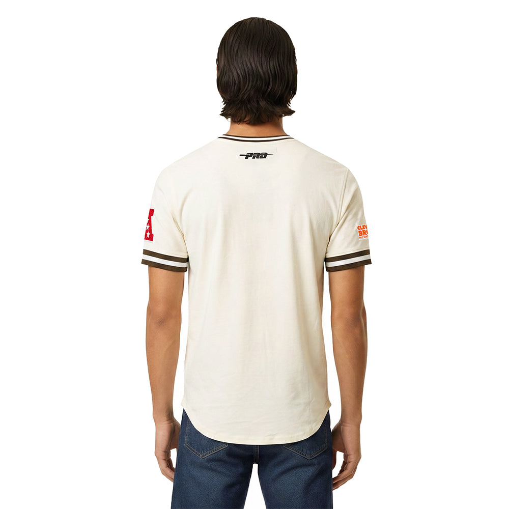 NFL CLEVELAND BROWNS RETRO CLASSIC T-SHIRT EN MAILLE DOUBLE POUR HOMME (COQUILLE D'ŒUF/BRUN)