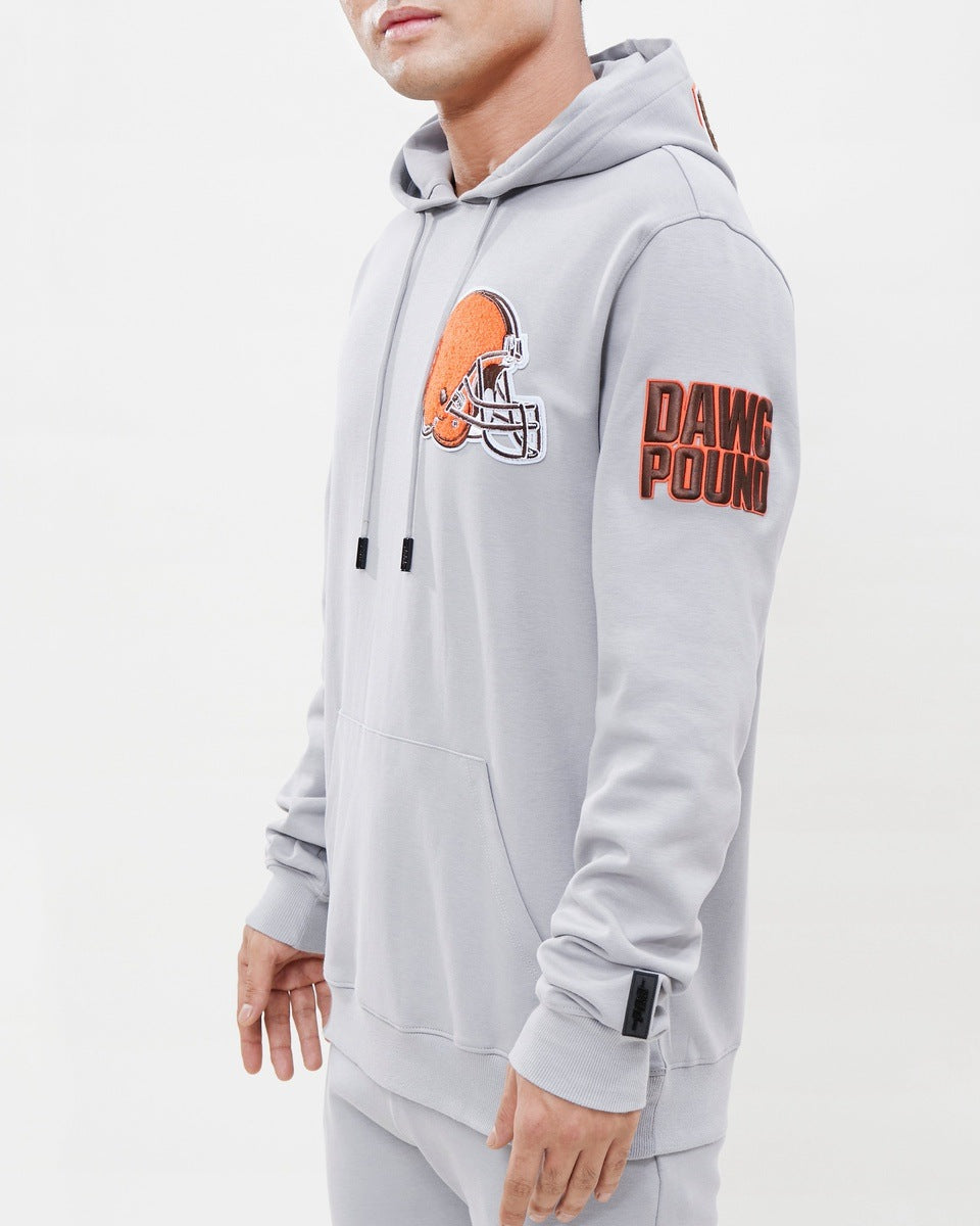 NFL CLEVELAND BROWNS CLASSIC CHENILLE MEN'S PULLOVER HOODIE (GRAY)