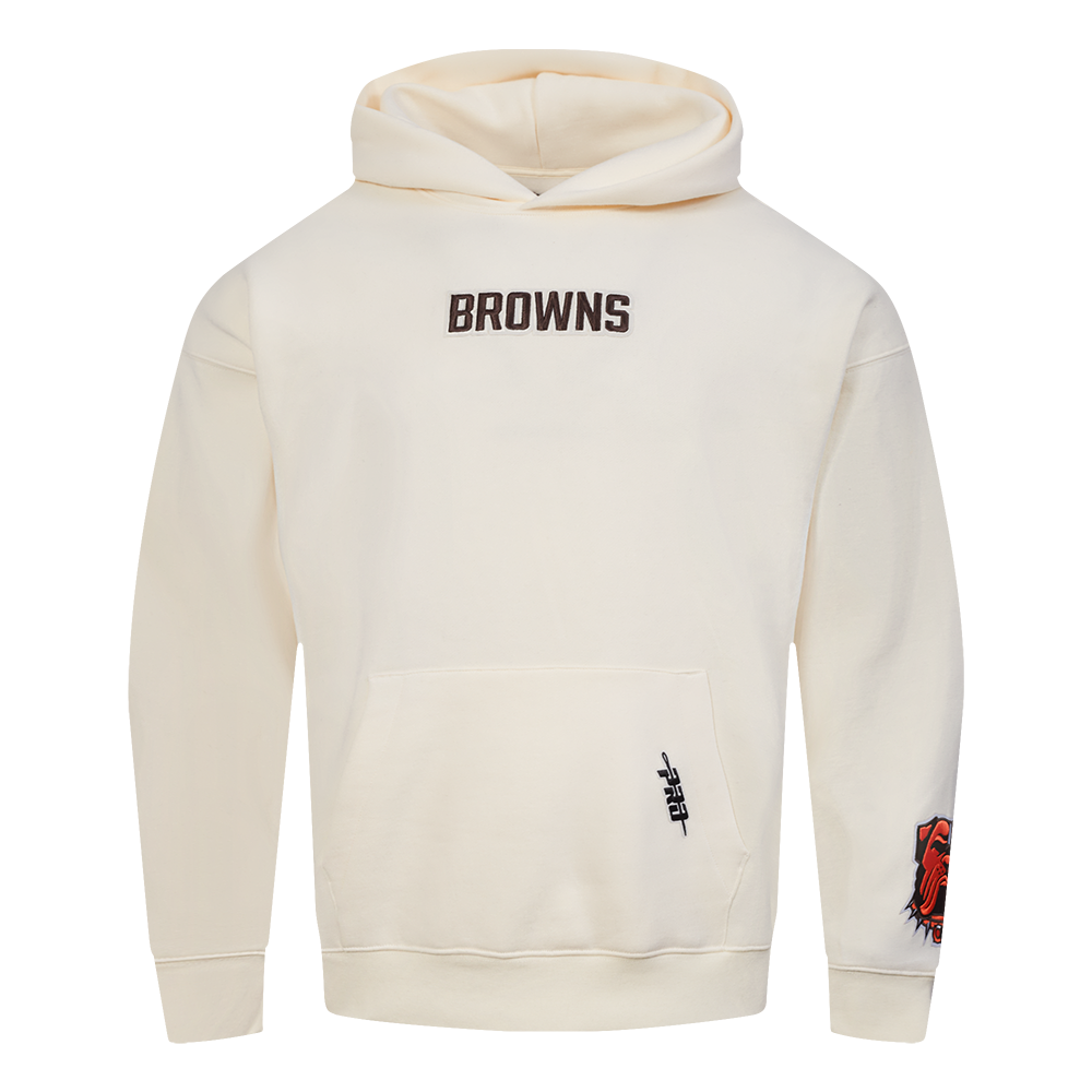 NFL CLEVELAND BROWNS WINGSPAN MEN'S DROP SHOULDER FLC PO HOODIE (EGGSHELL)