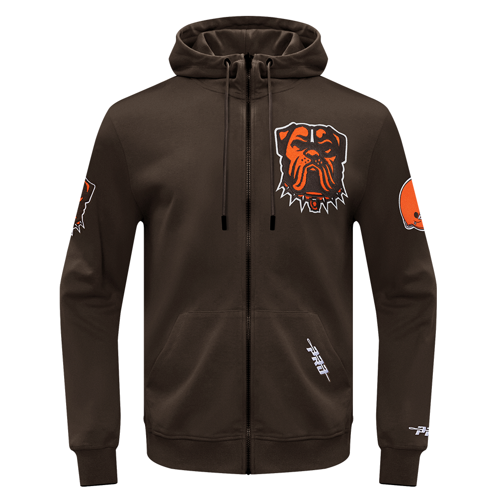 NFL CLEVELAND BROWNS CLASSIC CHENILLE CHANDAIL À CAPUCHON À GLISSIÈRE PLEINE LONGUEUR EN MAILLE DOUBLE POUR HOMME (BRUN)