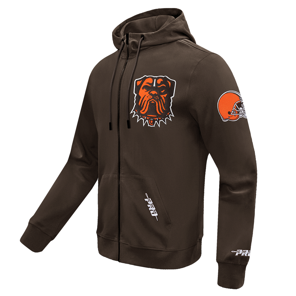 NFL CLEVELAND BROWNS CLASSIC CHENILLE CHANDAIL À CAPUCHON À GLISSIÈRE PLEINE LONGUEUR EN MAILLE DOUBLE POUR HOMME (BRUN)