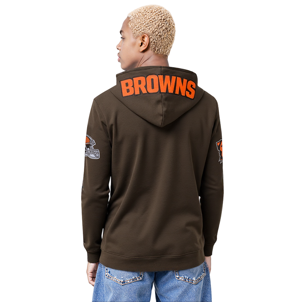 NFL CLEVELAND BROWNS CLASSIC CHENILLE CHANDAIL À CAPUCHON À GLISSIÈRE PLEINE LONGUEUR EN MAILLE DOUBLE POUR HOMME (BRUN)