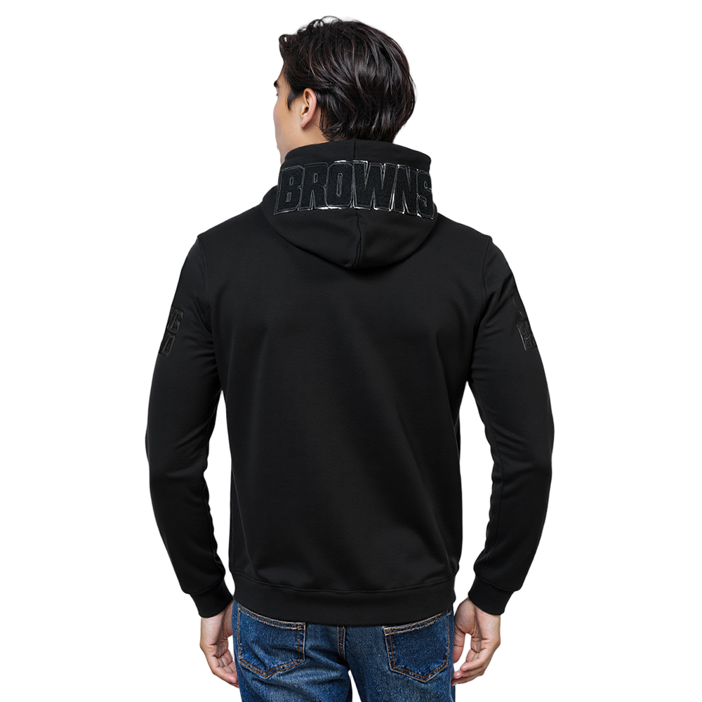 NFL CLEVELAND BROWNS TRIPLE BLACK LOGO MEN'S ZIPPER HOODIE (TRIPLE BLACK)