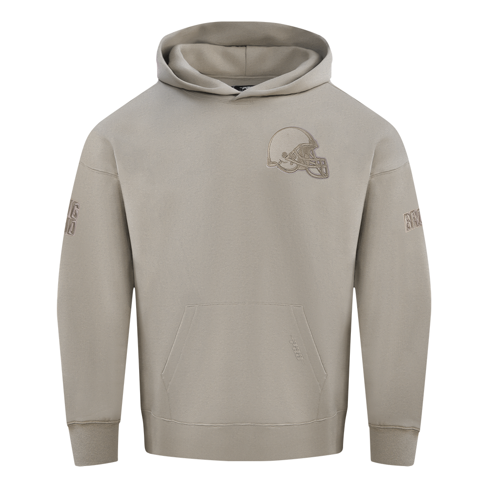 NFL CLEVELAND BROWNS NEUTRAL CHANDAIL À CAPUCHON EN MOLLETON À ÉPAULES TOMBANTES POUR HOMME (TAUPE)