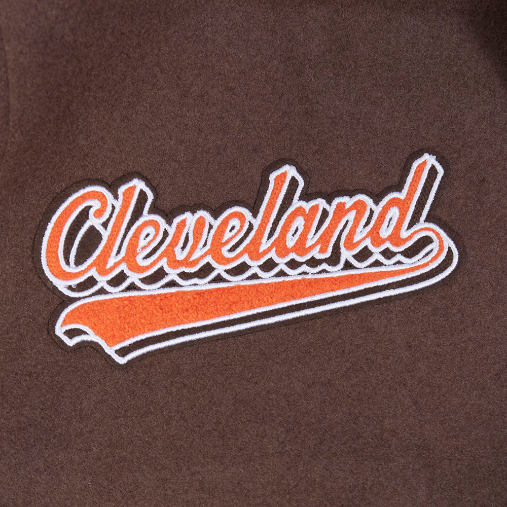 NFL CLEVELAND BROWNS SCRIPT TAIL MEN'S VARSITY JACKET (BROWN/WHITE)