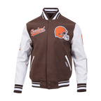 NFL CLEVELAND BROWNS SCRIPT TAIL MEN'S VARSITY JACKET (BROWN/WHITE)