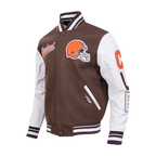 NFL CLEVELAND BROWNS SCRIPT TAIL MEN'S VARSITY JACKET (BROWN/WHITE)