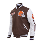 NFL CLEVELAND BROWNS SCRIPT TAIL MEN'S VARSITY JACKET (BROWN/WHITE)