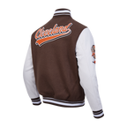 NFL CLEVELAND BROWNS SCRIPT TAIL MEN'S VARSITY JACKET (BROWN/WHITE)